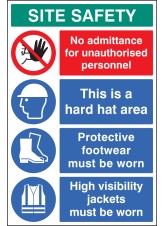 No Admittance - Hard Hat - Footwear - Hi Vis - Multi-Message Site Safety Board