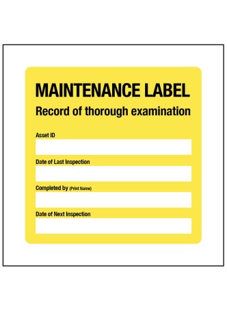 Maintenance Label - Record of Thorough Inspection