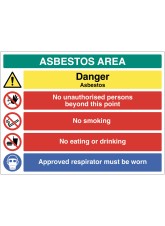 Danger - Asbestos - No Unauthorised Persons - No Smoking - Eating or Drinking - Approved Respirator