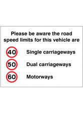 Please be Aware the Road Speed Limits for this Vehicle Are 40 - 50 - 60mph
