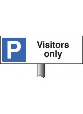 Parking Visitors Only - White Powder Coated Aluminium 450 x 150mm (800mm Post)